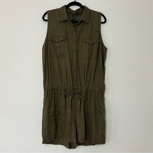 Ralph Lauren Shorts Romper Jumper Linen‎ Blend Olive Army Green Women’s Size 16
